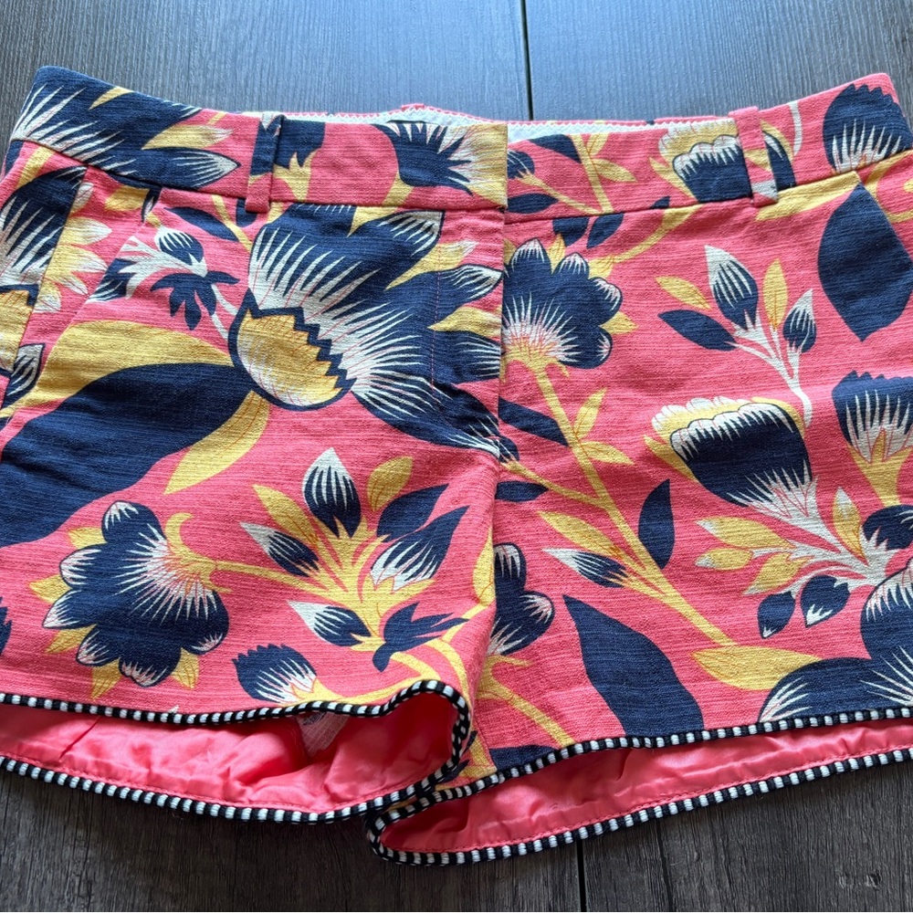 J. Crew High Waist Pink and Blue Shorts with Tropical Print